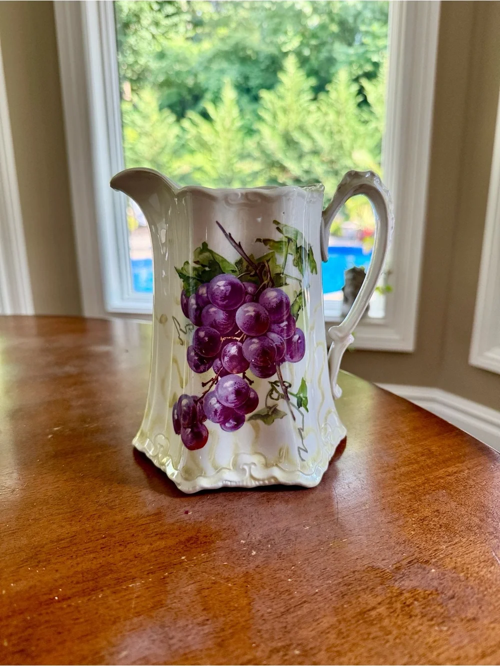 Vintage Ceramic Pitcher with Purple Grape Motif. Wellsville China Co.